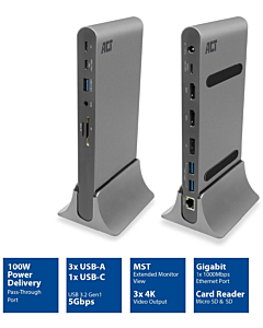 ACT USB-C Docking station 3 monitoren 2x HDMI 1x Displayport
