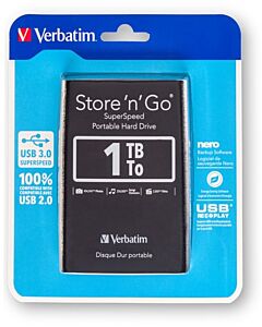 Verbatim | Harddisk | Extern | 1 TB | USB 3.0 | 2.5 Inch | Portable | Zwart